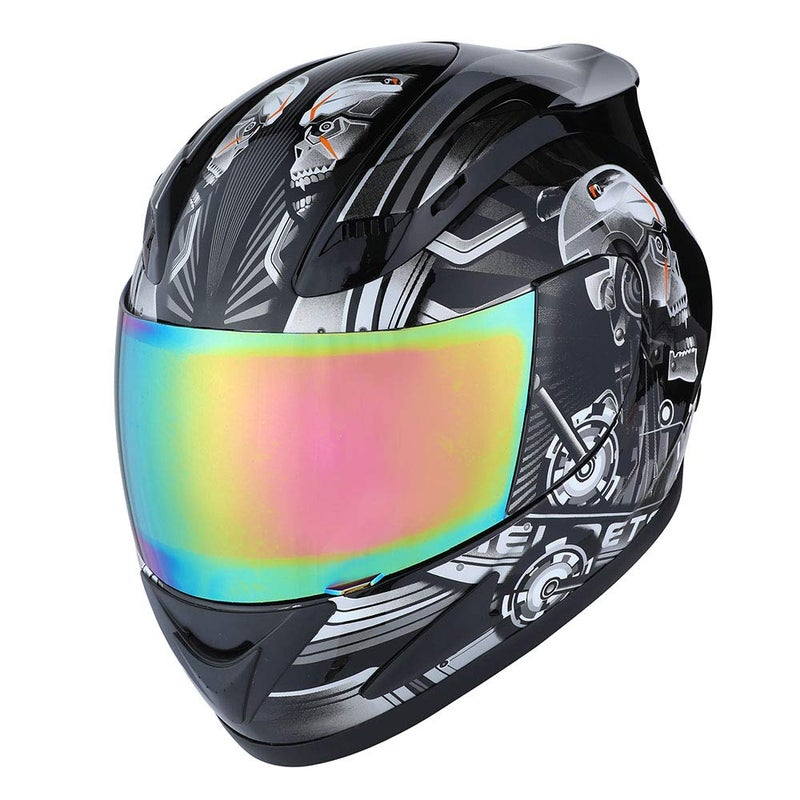 1Storm Motorcycle Bike Full FACE Helmet Mechanic Skull - Tinted Visor Black - Image 2